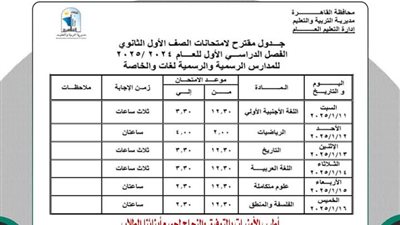 جدول امتحانات الفصل الدراسي الأول محافظة القاهرة.. اطلع الآن